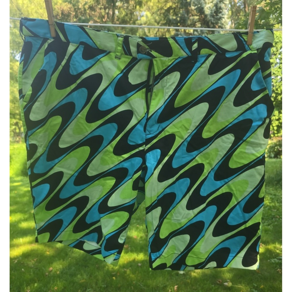 Loudmouth Golf Men's 48 Shorts Teal Lime Green Swirl Wavy Fun Wild Shorts Crazy